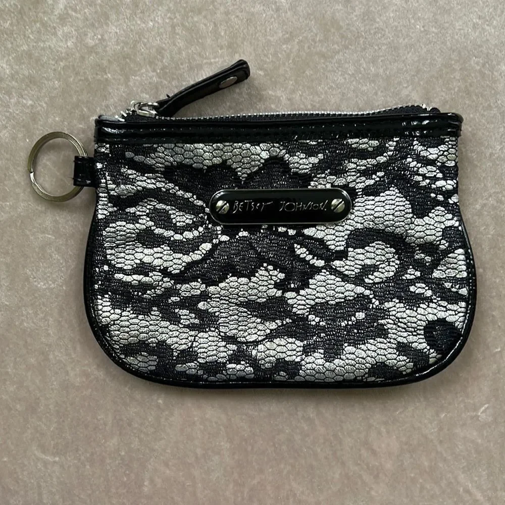 *Betsey Johnson* Black Lace Keyring Mini Travel Glam Pouch EUC Y2K